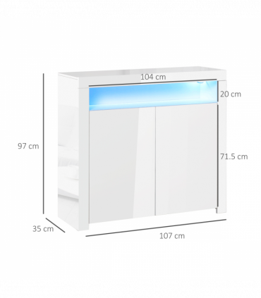 High Gloss LED Cabinet Cupboard Sideboard Console with RGB Lighting White
