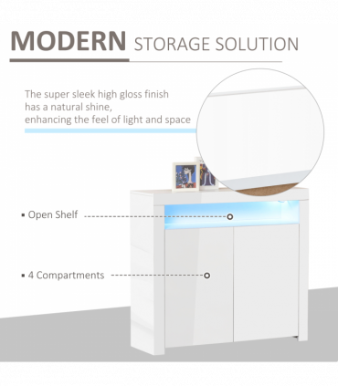 High Gloss LED Cabinet Cupboard Sideboard Console with RGB Lighting White