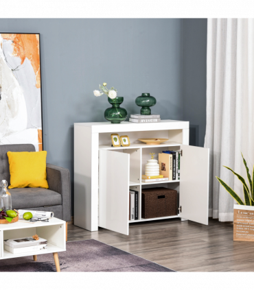 High Gloss LED Cabinet Cupboard Sideboard Console with RGB Lighting White