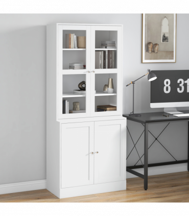 Modern Bookcase Display Storage Cabinet w/ Doors Adjustable Shelves