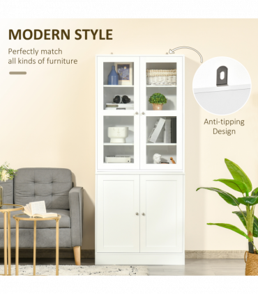 Modern Bookcase Display Storage Cabinet w/ Doors Adjustable Shelves