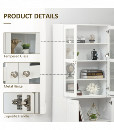 Modern Bookcase Display Storage Cabinet w/ Doors Adjustable Shelves