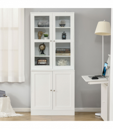 Modern Bookcase Display Storage Cabinet w/ Doors Adjustable Shelves