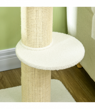 PawHut 2 Tier Cat Resting Tree with Top Basket Cushion Sisal Post Cream White