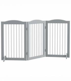 PawHut Foldable Dog Gate, Freestanding Pet Gate with Two Support Feet - Grey
