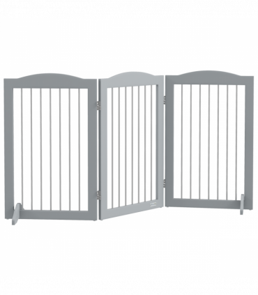 PawHut Foldable Dog Gate, Freestanding Pet Gate with Two Support Feet - Grey