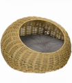 PawHut Wicker Cat House with Washable Cushion for Indoor Cats, Light Brown