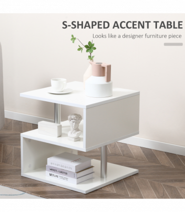 Side Table 2 Tier Storage Shef Organizer Bookcase End Desk Stand Display White