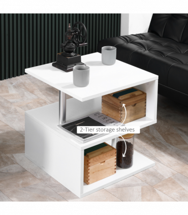 Side Table 2 Tier Storage Shef Organizer Bookcase End Desk Stand Display White