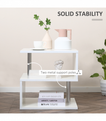 Side Table 2 Tier Storage Shef Organizer Bookcase End Desk Stand Display White