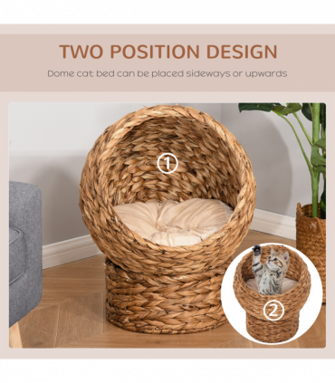 Wicker Cat House, Raised Cat Bed with Cylindrical Base, 42 x 33 x 52cm