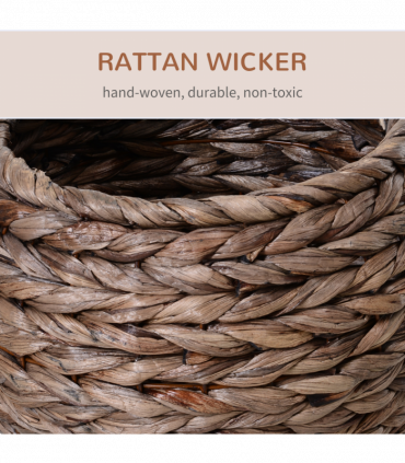 Wicker Cat House, Raised Cat Bed with Cylindrical Base, 42 x 33 x 52cm - Brown