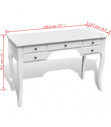 Wooden French Desk with Curved Legs and 5 Drawers