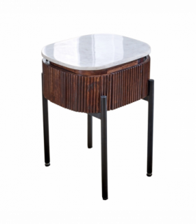Opal Mango Wood Bedside Table With Marble Top & Metal Legs