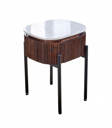 Opal Mango Wood Bedside Table With Marble Top & Metal Legs