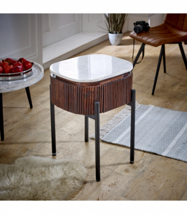 Opal Mango Wood Bedside Table With Marble Top & Metal Legs
