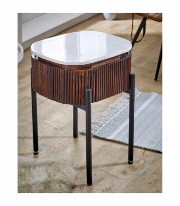 Opal Mango Wood Bedside Table With Marble Top & Metal Legs