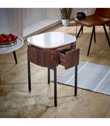 Opal Mango Wood Bedside Table With Marble Top & Metal Legs