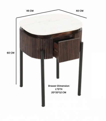 Opal Mango Wood Bedside Table With Marble Top & Metal Legs