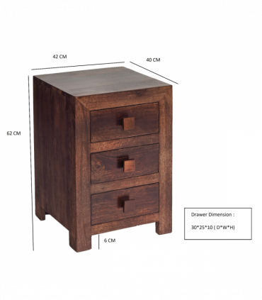 Toko Dark Mango 3 Drawer Bedside