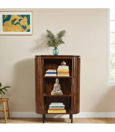 Slatted Mango Wood Bookcase- Medium High