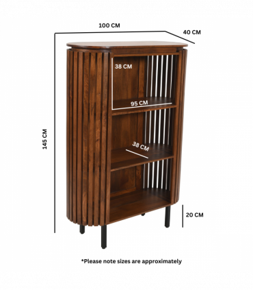 Slatted Mango Wood Bookcase- Medium High