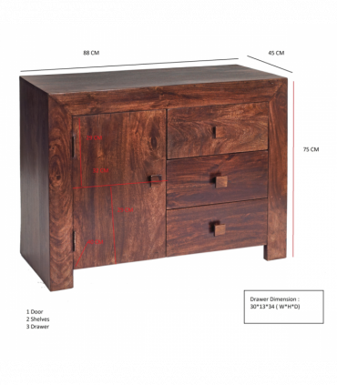 Toko Dark Mango 3 Drawer Sideboard