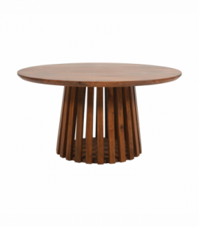 Slatted Mango Wood Round Coffee Table 80Cm
