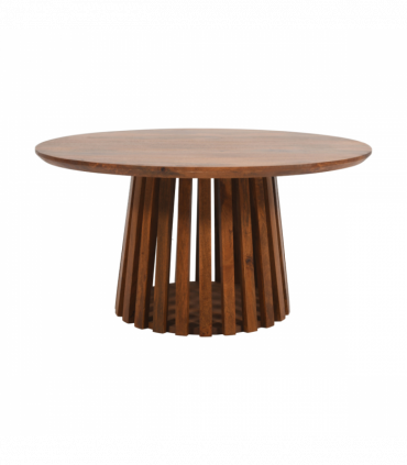 Slatted Mango Wood Round Coffee Table 80Cm