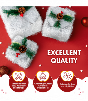 Lighted Gift Boxes Set of 3, Pre-lit Nestable Glitter Present Boxes Ornament with 48 LED Multi-color Lights and Stakes, Battery Powered, for Christmas Outdoor Indoor Decorations Lighted Holiday Displa