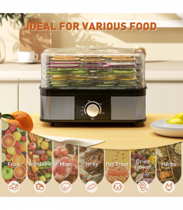 HOMCOM 5 Tier Food Dehydrator, 245W for Drying Fruit, Meat, Vegetable, Black