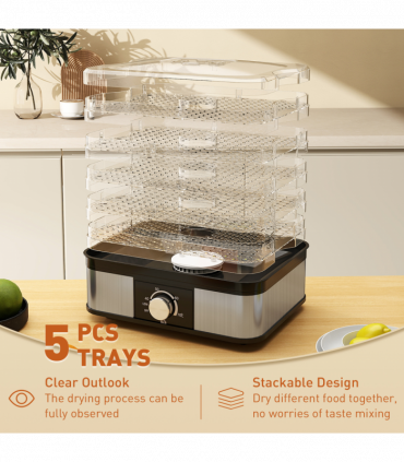 HOMCOM 5 Tier Food Dehydrator, 245W for Drying Fruit, Meat, Vegetable, Black