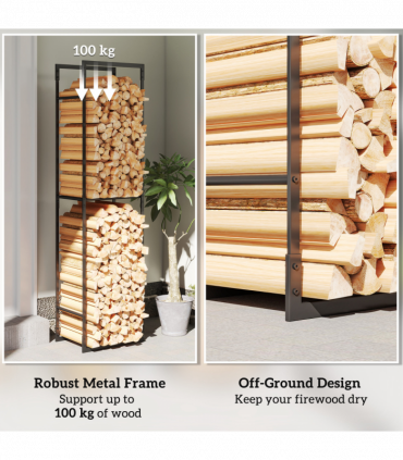 Outsunny Metal Firewood Log Holder, Firewood Rack with Adjustable Shelf