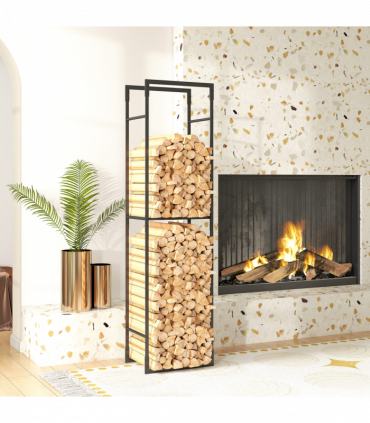 Outsunny Metal Firewood Log Holder, Firewood Rack with Adjustable Shelf