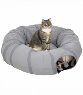 PawHut 2 in 1 Cat Tunnel with Bed, Cat Play Tunnel for Indoor Cats, Grey