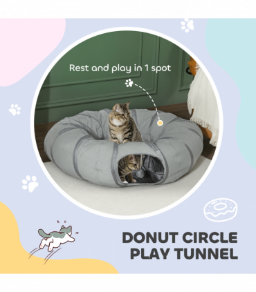 PawHut 2 in 1 Cat Tunnel with Bed, Cat Play Tunnel for Indoor Cats, Grey