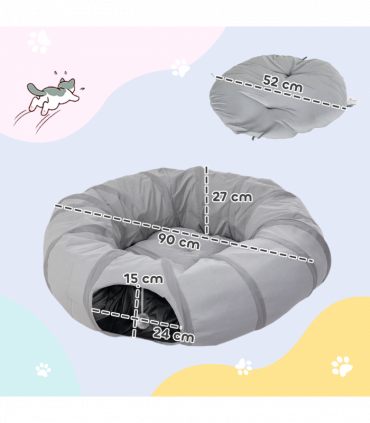 PawHut 2 in 1 Cat Tunnel with Bed, Cat Play Tunnel for Indoor Cats, Grey