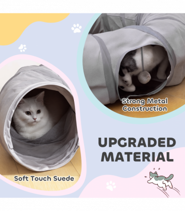 PawHut 2 in 1 Cat Tunnel with Bed, Cat Play Tunnel for Indoor Cats, Grey