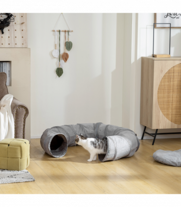 PawHut 2 in 1 Cat Tunnel with Bed, Cat Play Tunnel for Indoor Cats, Grey