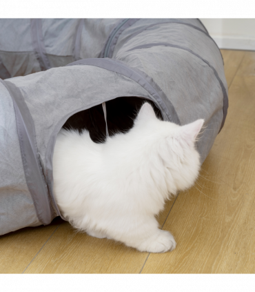 PawHut 2 in 1 Cat Tunnel with Bed, Cat Play Tunnel for Indoor Cats, Grey