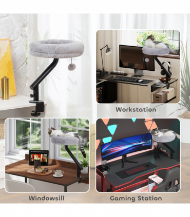 PawHut Cat Bed for Desk, 360° Rotatable Adjustable Cat Nest Hammock