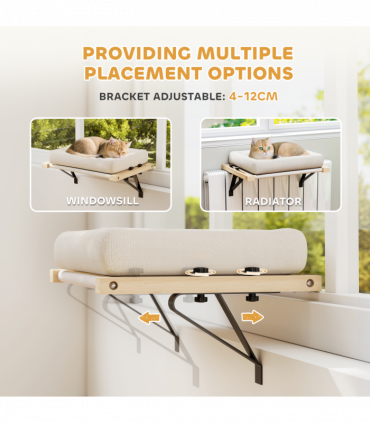 PawHut Cat Radiator Bed, Adjustable Hanging Cat Hammock with Cushion, Cream