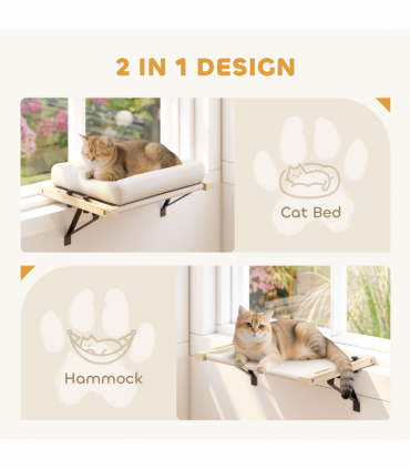 PawHut Cat Radiator Bed, Adjustable Hanging Cat Hammock with Cushion, Cream