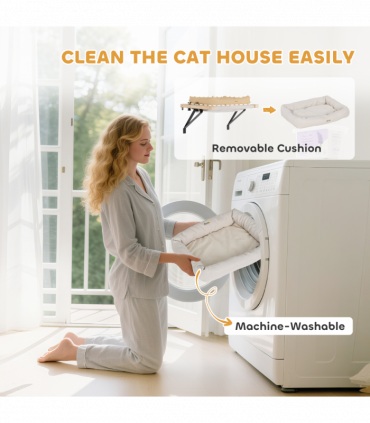 PawHut Cat Radiator Bed, Adjustable Hanging Cat Hammock with Cushion, Cream