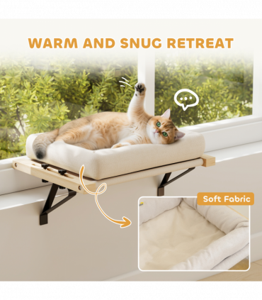 PawHut Cat Radiator Bed, Adjustable Hanging Cat Hammock with Cushion, Cream