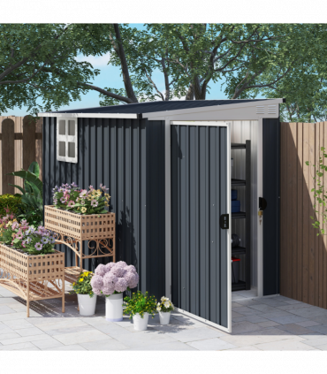 Outsunny 7.6 x 4ft Outdoor Garden Storage Shed with Window, Dark Grey