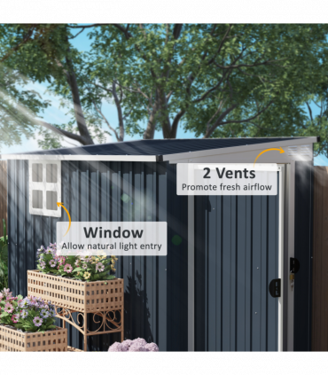 Outsunny 7.6 x 4ft Outdoor Garden Storage Shed with Window, Dark Grey