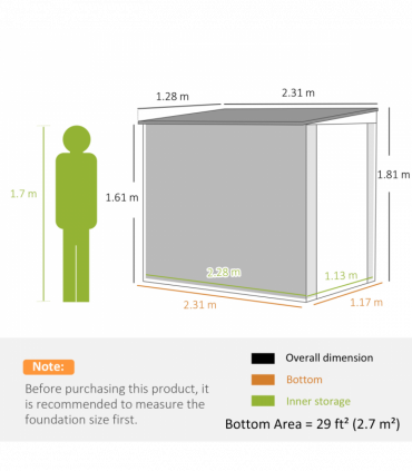 Outsunny 7.6 x 4ft Outdoor Garden Storage Shed with Window, Dark Grey