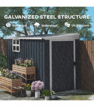 Outsunny 7.6 x 4ft Outdoor Garden Storage Shed with Window, Dark Grey