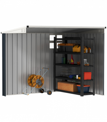Outsunny 7.6 x 4ft Outdoor Garden Storage Shed with Window, Dark Grey